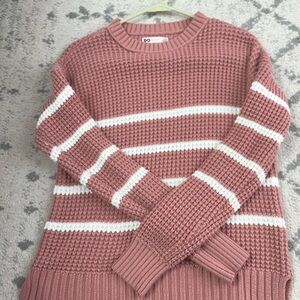 SO Pink and White Crew Neck Sweater with Stripes
